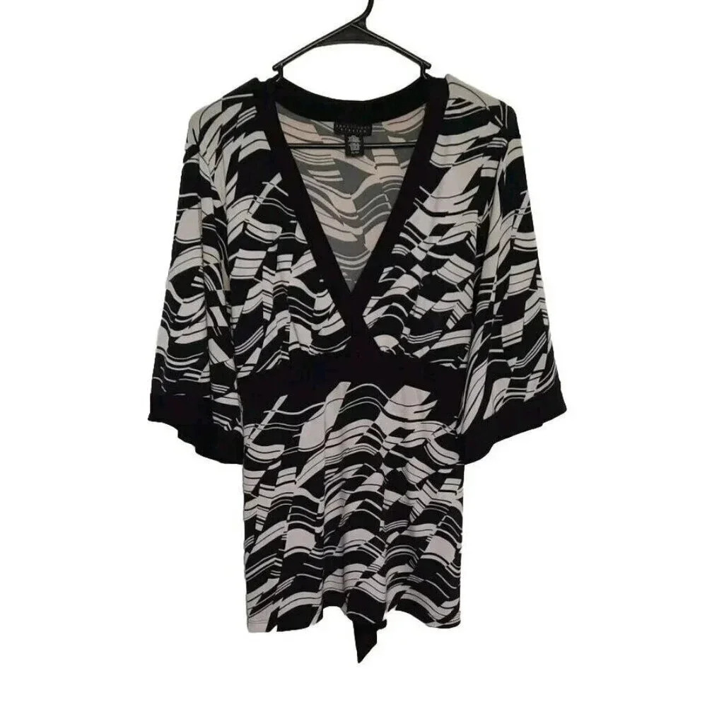 Apostrophe Stretch Black White Kimino Style Top Blouse Size XL